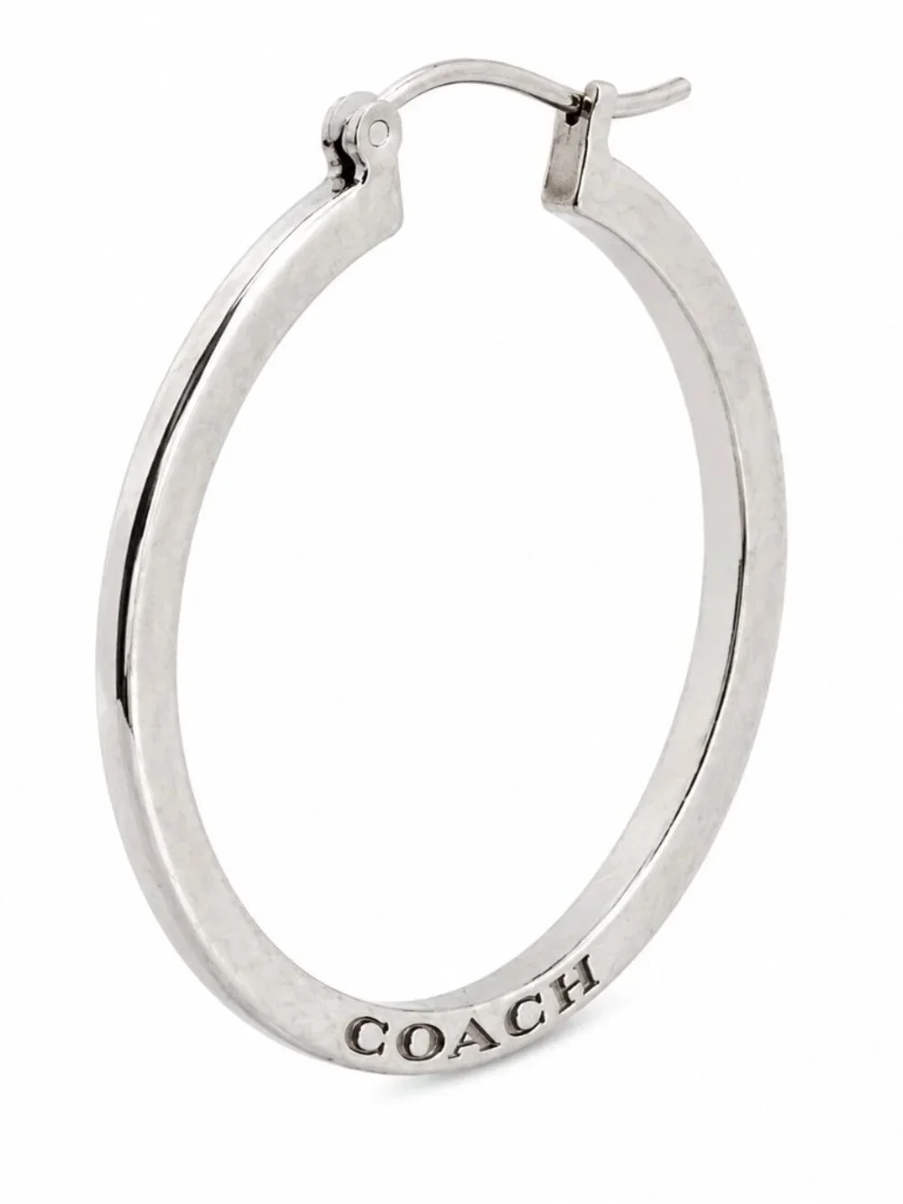 Coach Silver Tone Logo Hoop Earrings - Picture 4 of 4